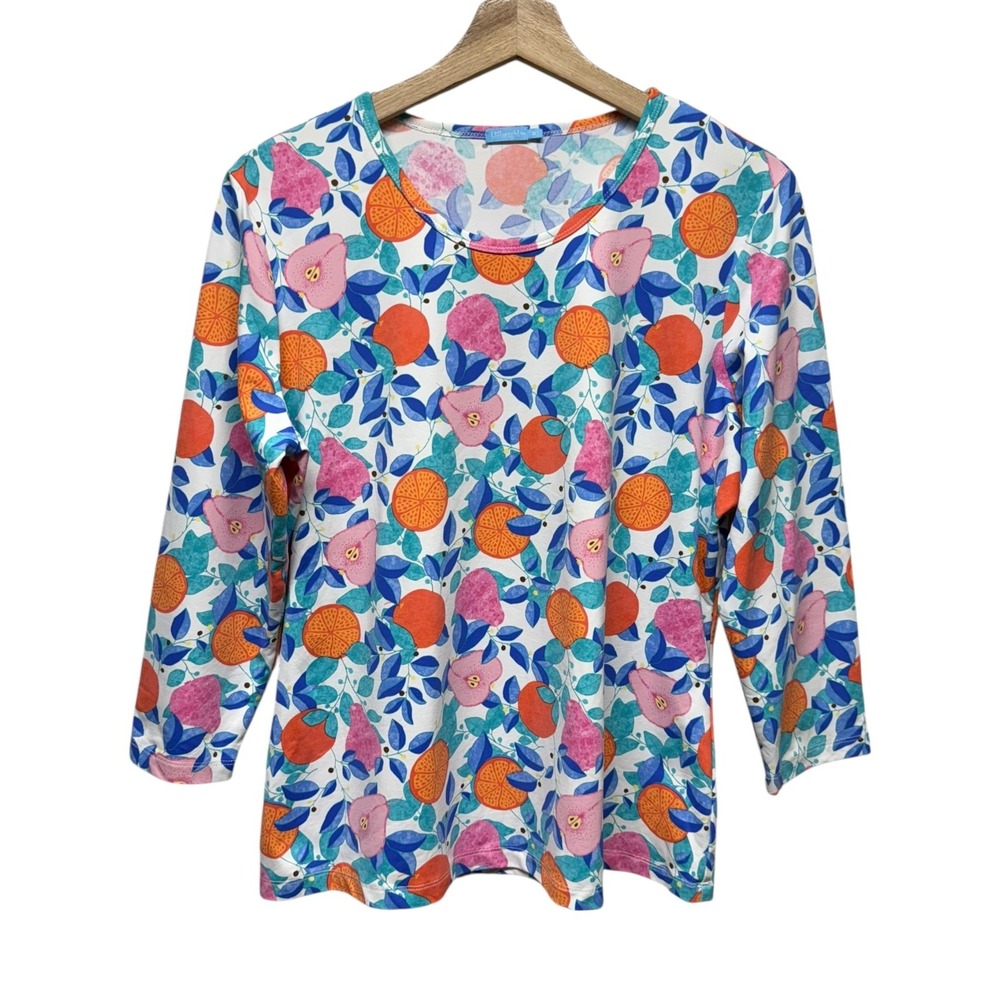 J. McLaughlin‎ Signature Catalina Cloth Women XL 3/4 Sleeve Tropical Fruit